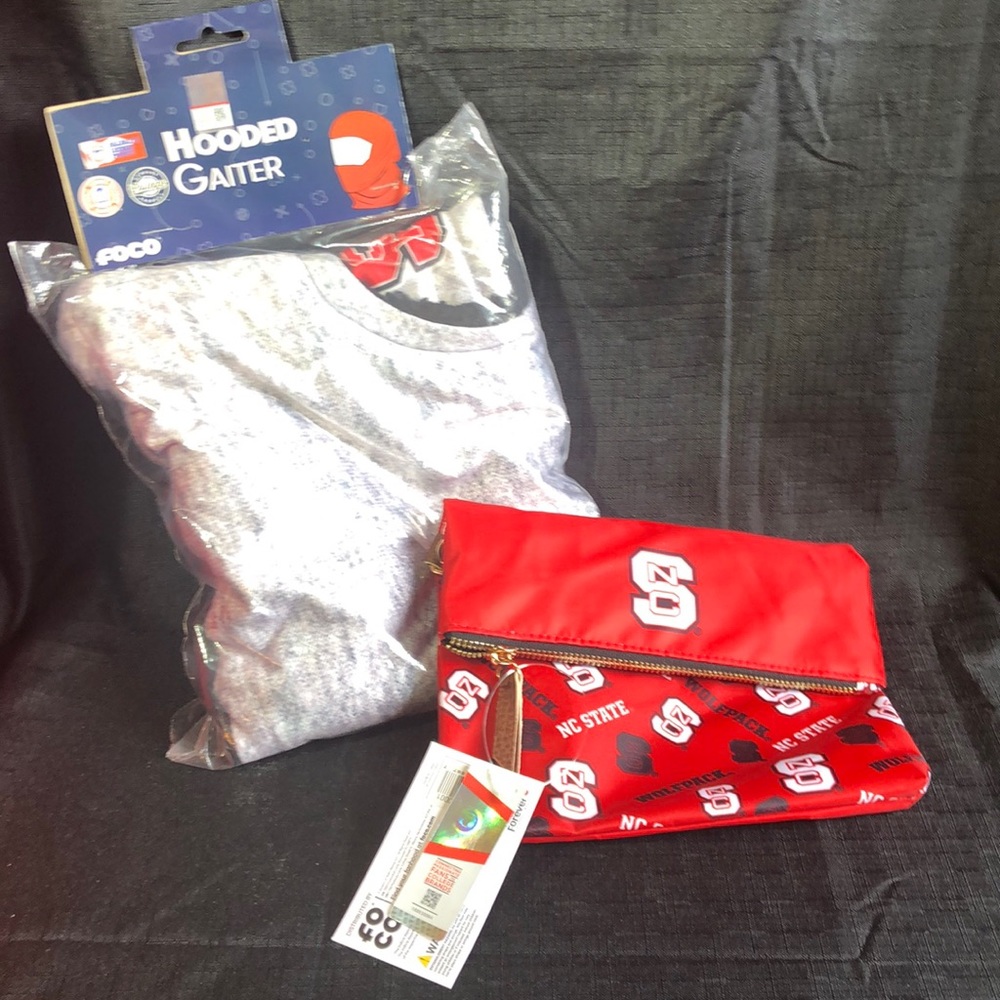 FOCO NC STATE bundle includes Fold over tote  with 2 straps and Hooded GAITER.